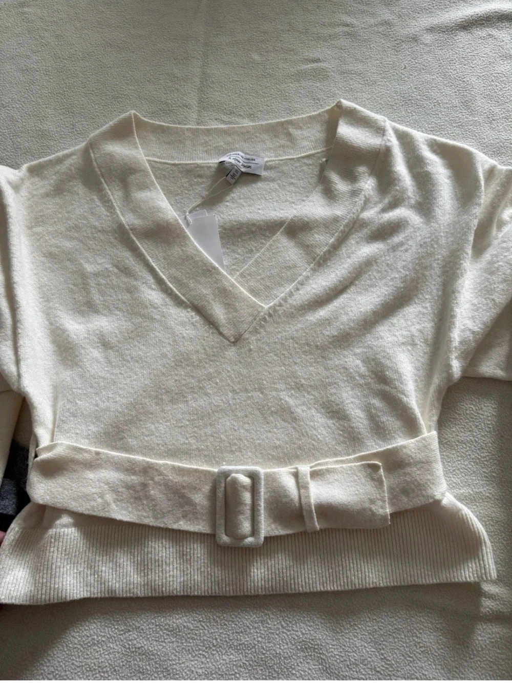 & Other Stories Belted balloon sleeve sweat in off white Size M